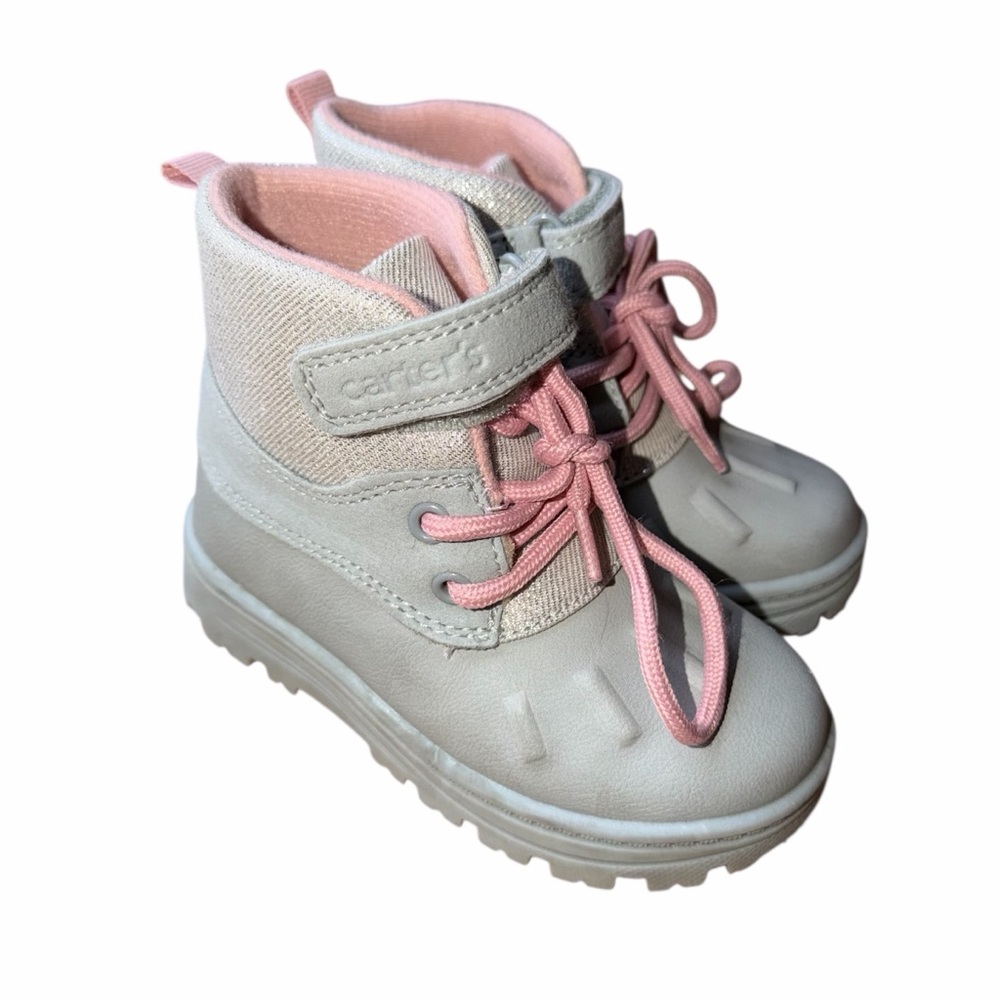 Carter’s Winter Snow Duck Boots Little Girls Size 7M Gray With Pink Laces